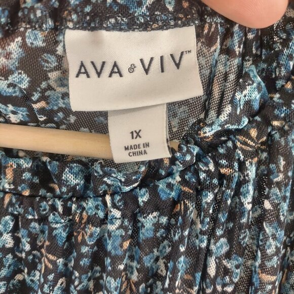 Ava & Viv Women's Blue Floral Print Dress Short Sleeve Size 1X - Picture 4 of 7